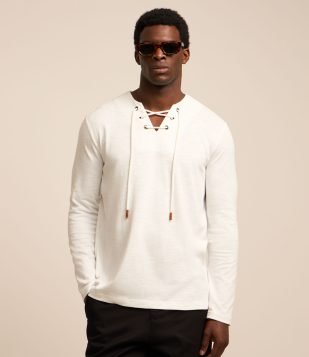 Bata Comfort em Flamê com Amarração na Gola Branco