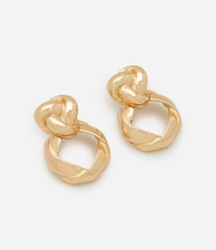 Brinco Metalizado com Nó e Elos Torcidos Dourado