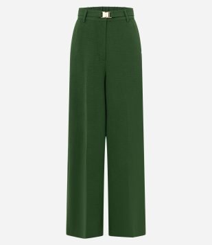 Calça Wide Leg em Airflow com Cinto e Fivela Verde