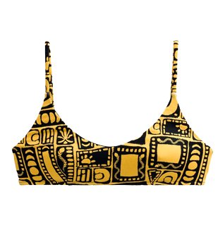 Biquíni Top Camisetinha em Poliamida com Estampa Carimbo Amarelo