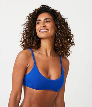 Biquíni Top Camisetinha Texturizado Com Alça Fina Azul