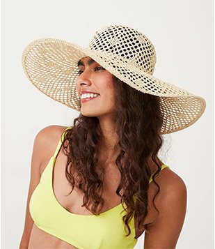 Chapéu De Praia Com Aba Média E Trama Diferenciada Bege