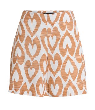 Saia Curta em Linho com Prega Frontal e Estampa de Coração Branco