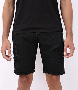BERMUDA SLIM EM JEANS COM RASGOS E PUIDOS