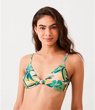Biquíni Top Triângulo Em Poliamida Com Estampa Folhagem Verde