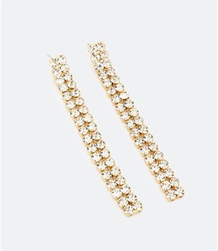 Brinco Em Metal Com Fio Duplo De Strass Dourado