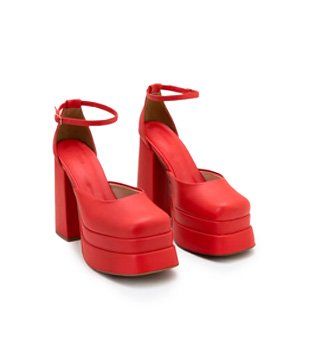 Sapato Meia Pata Com Salto Grosso Vermelho