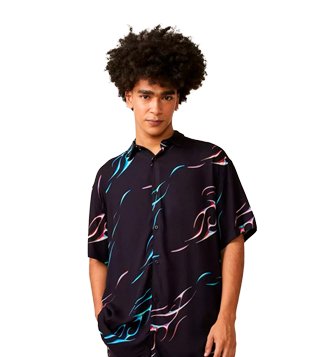 CAMISA MANGA CURTA EM VISCOSE COM ESTAMPA DIFERENCIADA PRETO