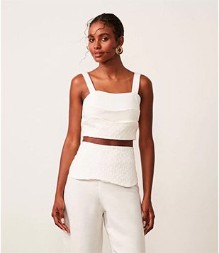 BLUSA CROPPED EM ALGODÃO COM CAMADAS TEXTURIZADAS BRANCO