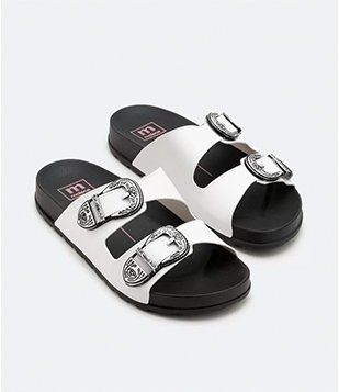 Sandália Rasteira Com Fivelas Trabalhadas Moleca Branco