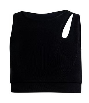 Top Esportivo Em Poliamida Canelada Com Recorte Gota No Ombro Preto