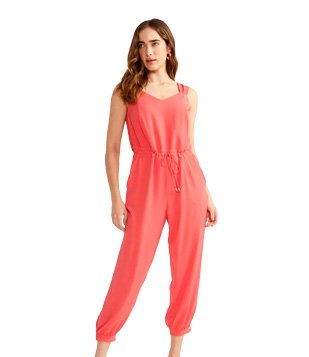 MACACÃO EM CREPE COM ALÇAS LARGAS E AMARRAÇÃO LARANJA