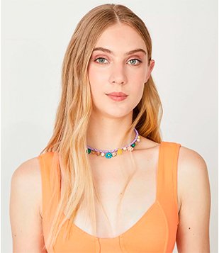 Gargantilha de Miçangas com Pingentes Variados Roxo