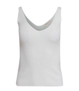Blusa Regata Em Tricô Canelado Com Decote V Branco