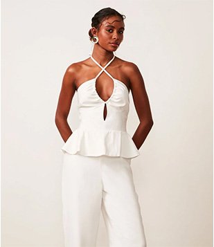 MACACÃO LONGO EM VISCOSE COM FRENTE ÚNICA E BABADO BRANCO