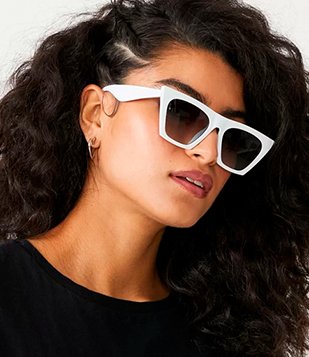 Óculos de Sol Quadrado com Efeito Gateado e Lente Degrade Branco