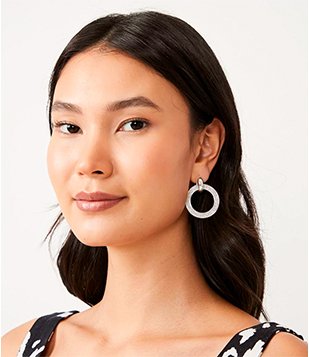 Brinco Com Pendente De Argola Vazada Com Brilhos Cinza