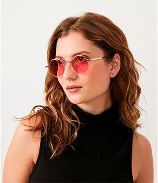 Óculos De Sol Redondo Com Lente Rosa Dourado