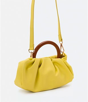 Bolsa Transversal Desestruturada Com Alça De Madeira Amarelo