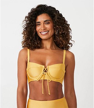 Biquíni Top Meia Taça Em Poliamida Com Amarração Frontal Amarelo