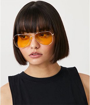 Óculos De Sol Aviador Em Metal Com Lente Amarela Dourado