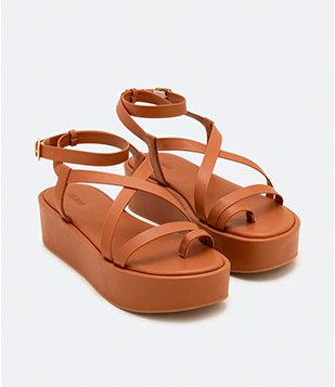 Sandália Tira Larga com Salto Flatform Marrom