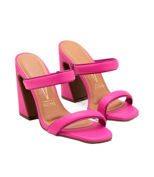 Sandália Mule com Duas Tiras e Salto Grosso Vizzano Rosa