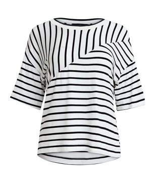 Blusa Em Viscolycra Com Recorte Diagonal E Estampa Listrada Branco
