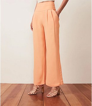 CALÇA RETA EM CREPE COM CÓS DUPLO LARANJA