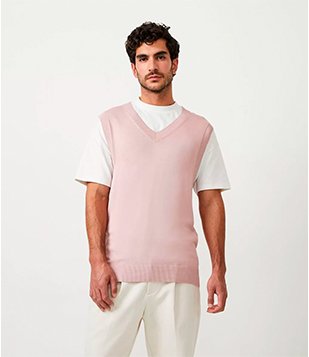 COLETE TEXTURIZADO COM GOLA V ROSA