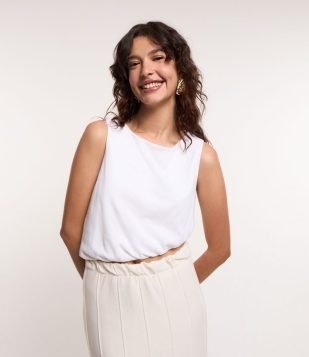 Blusa Balonê em Algodão e Barra Assimétrica Branco