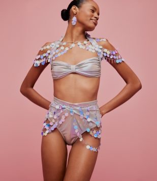 Body Chain Corrente Cintura com Paetês Holográficos Azul