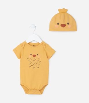 Body Infantil com Touca e Estampa Pintinho - Tam 0 a 18 meses Amarelo