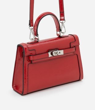 Bolsa Pequena em PU com Viés Contrastante Vermelho