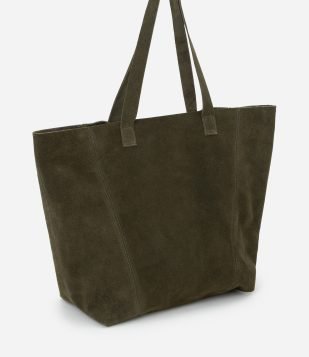Bolsa Tote em Camurça com Costura Aparente Verde
