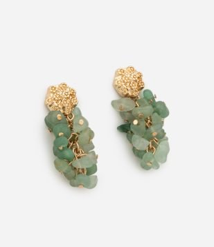 Brinco Pequeno com Cascalho e Detalhes Verde