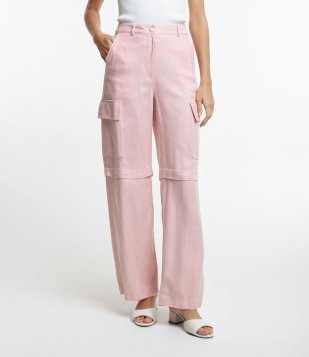 Calça Cargo em Viscolinho com Recorte Rosa