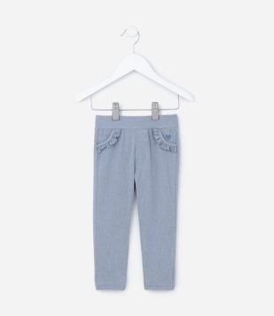 Calça Jegging Infantil com Babadinhos no Bolso - Tam 1 a 5 Anos Azul Claro
