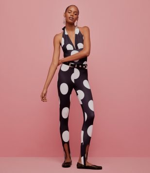 Calça Legging em Microfibra com Estampa Poá Preto e Branco