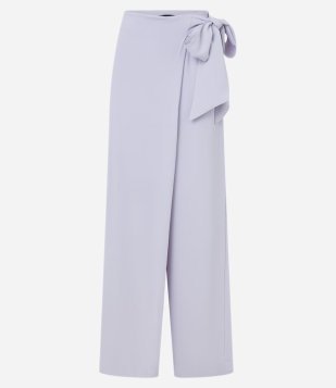 Calça Pantalona em Crepe com Sobreposição e Amarração Lilás