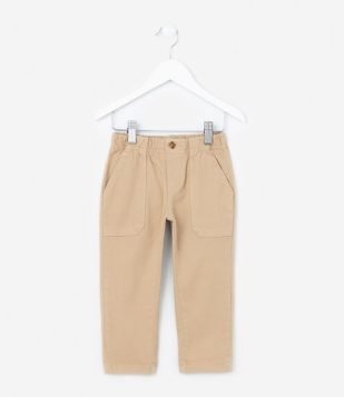 Calça Reta Infantil em Sarja com Bolsos - Tam 1 a 5 Anos Bege