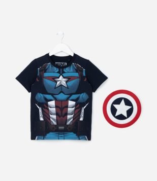Camiseta Infantil com Estampa do Capitão America - Tam 3 a 8 Anos Azul