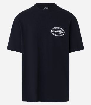 Camiseta Relaxed em Algodão com Estampa South Korea Preto 2