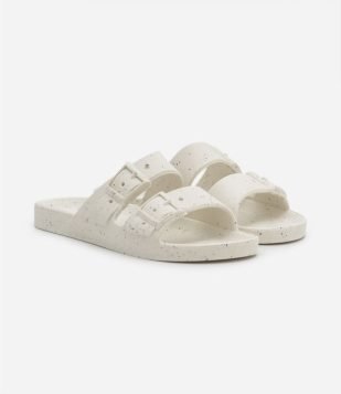 Chinelo Slide com Tiras Injetadas e Fivela Bege