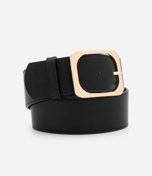 Cinto Médio em PU com Fivela Quadrada Preto