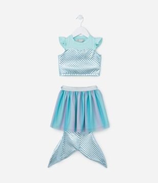 Conjunto Infantil com Estampa e Calda de Sereia - Tam 1 a 5 Anos Verde