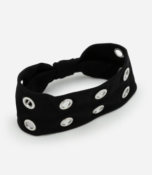 Faixa de Cabelo Larga com Ilhos Preto