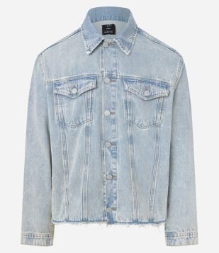 Jaqueta Jeans Trucker com Barra a Fio Azul