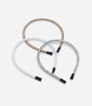 Kit 03 Tiaras Finas Infantis Cobertas por Glitter Multicores