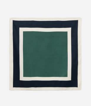 Lenço Acetinado com Bloco de Cores Verde-Azul-Bege